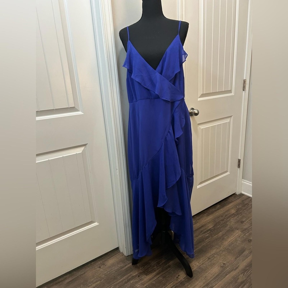 Express Women's Blue Maxi Dress Formal Chiffon Ruffle Wedding Guest Evening - Picture 2 of 7